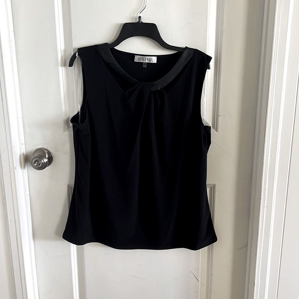 Black Top with Faux Leather Trim